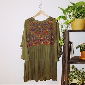 Umgee | Floral Embroidered Bell Sleeve Mini Dress